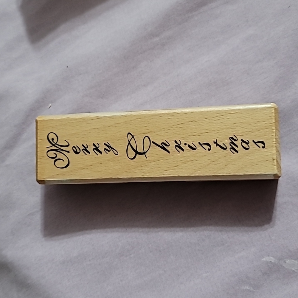 Stamp Craft Merry Christmas Phrase ((Vertical) Wooden Rubber Stamp
